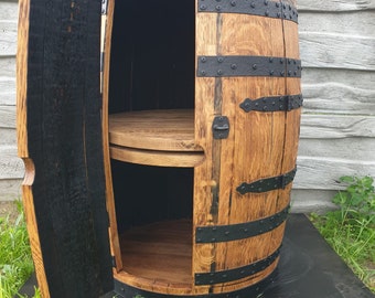 ROTATING SHELF Whisky Barrel Cabinet_Oak Barrel-Bar_Handmade from Scotch Whiskey Barrel