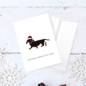 Daschund Through The Snow Card // carte drôle, carte punny, carte jeu de mots, carte de vœux, carte de Noël