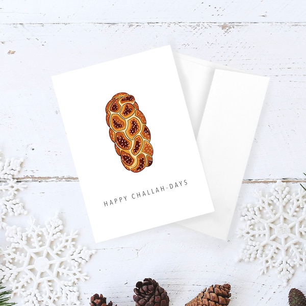 Happy Challah-Days Card // carte drôle, carte punny, carte jeu de mots, carte de vœux, carte de Noël, carte de Hanoukka, carte de Hanoukka