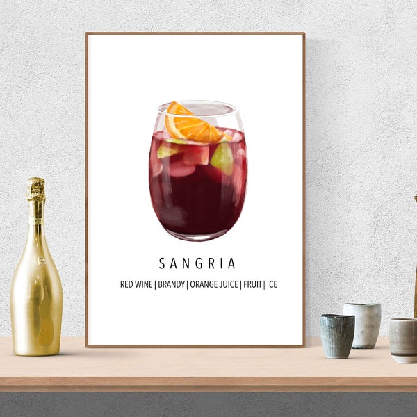 Sangria Cocktail Print // bar print, wedding bar, wall art, home bar art, signature cocktail, party prints