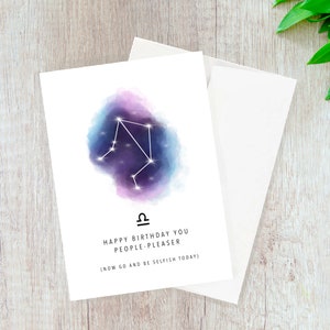 Carte d’anniversaire Libra // astrologie, zodiaque, carte d’anniversaire amusante, carte d’anniversaire punny, carte d’anniversaire jeu de mots