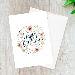 Happy Birthday Floral Card // thank you card, gratitude card, blank card, minimal card, floral card