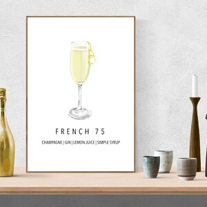 French 75 Cocktail Print // bar print, wedding bar, wall art, home bar art, signature cocktail, party prints