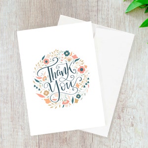 Thank You Floral Card // thank you card, gratitude card, blank card, minimal card, floral card