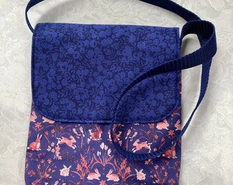 Children's cross body/messenger bag in Liberty Country Bunnie fabric