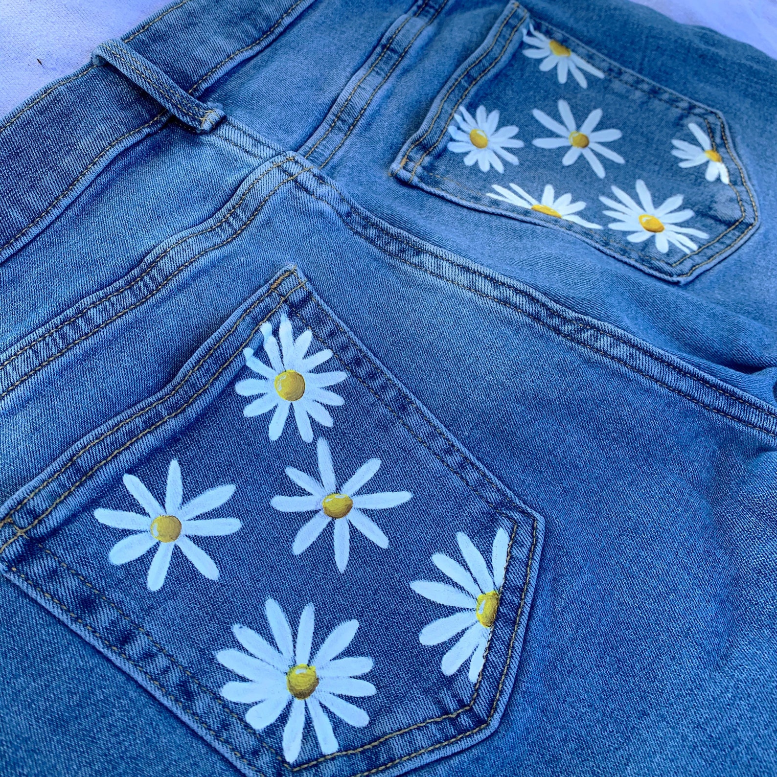 Acrylic Painted Jeans with Daisies Etsy