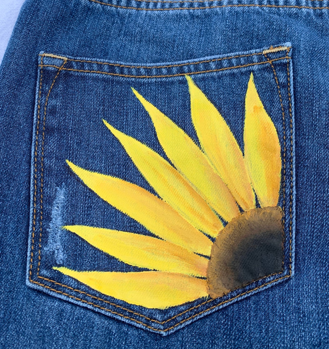Acrylic Painted Sunflower Jeans Size 8 | Etsy
