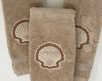 Lot de 3 essuie-mains brodés à double clapet doux Beige