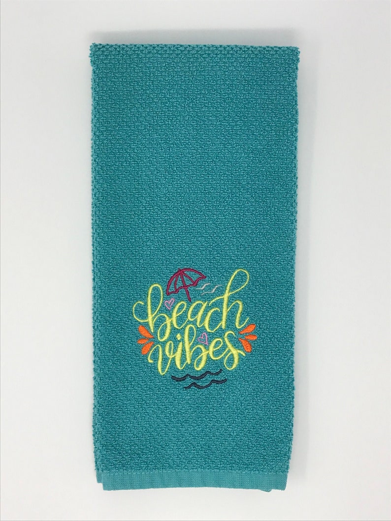 Beach Themed Kitchen Towel. Embroidered Towel. Dish Towel. Etsy