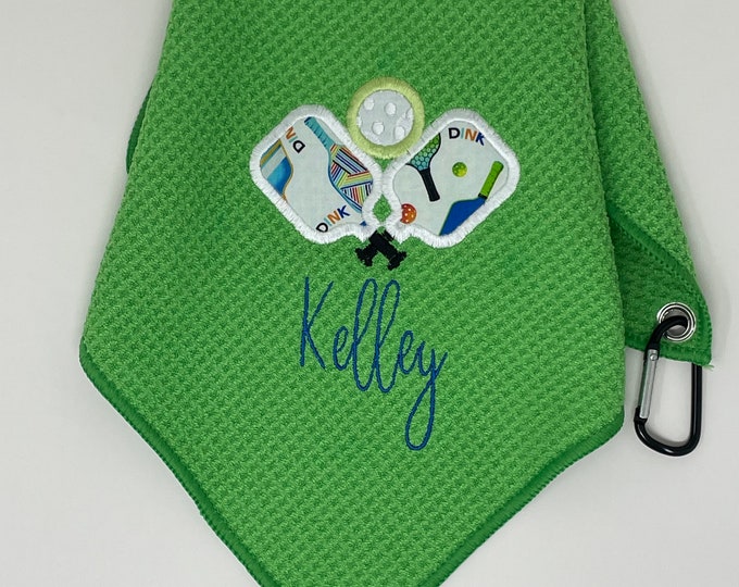 Personalized Pickleball Towel. Embroidered personalized Pickleball Towel with clip.