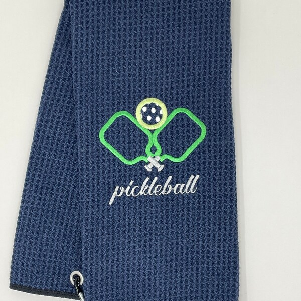 Personalized Pickleball Towel. Embroidered personalized Pickleball Towel with clip.