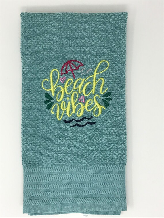 Beach Themed Kitchen Towel. Embroidered Towel. Dish Towel. Etsy