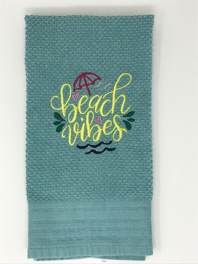 Beach Themed Kitchen Towel. Embroidered Towel. Dish Towel. Etsy