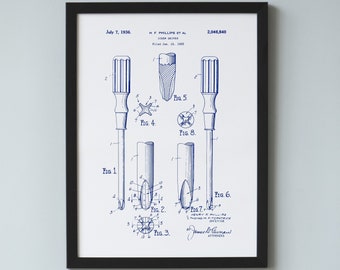 Screw Driver Patent Digital Prints of U.S. Patent Drawings for Wall Art | Woodworking Tool Patent | Work Shop Décor |
