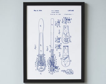 Ratchet Wrench U.S. Patent Drawings Work Shop Art Tool Patent Décor