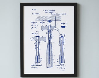 Hammer Patent No. 540,967 | Custom Digital Prints of U.S. Patent Drawings for Wall Art Woodworking Work Shop Tool Patent Décor