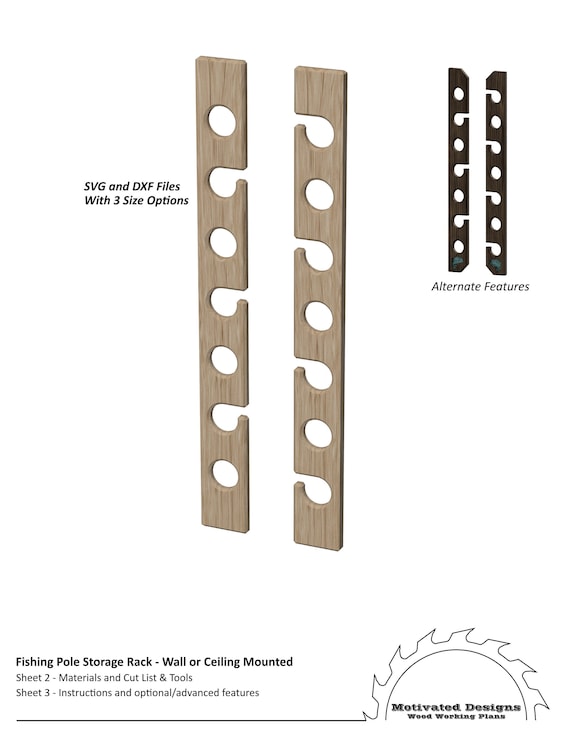Fishing Rod Holder Plans With SVG and DXF Wallceiling Mounted. A Great  Starter Woodworking Plan With Lots of Customization Options. 