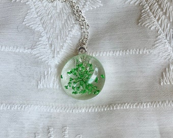 Green Flower Dome Resin Pendant