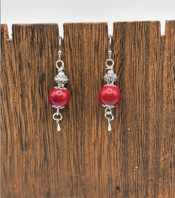 Red Pearl Red Coral Xie Lian Earrings - Made to Order! - Etsy