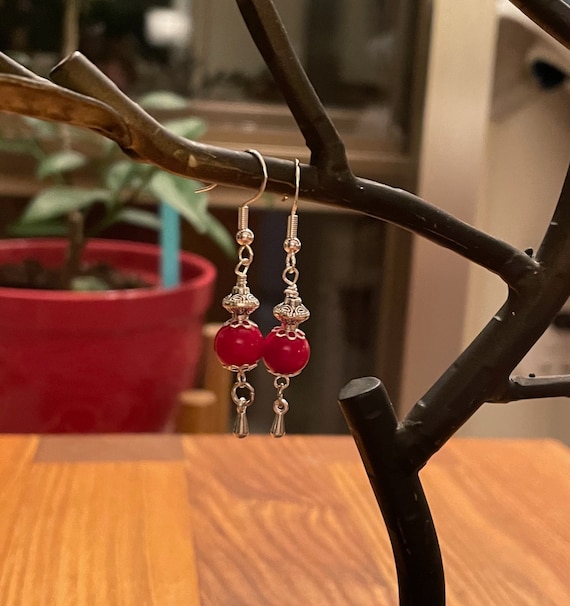 Red Pearl Red Coral Xie Lian Earrings - Made to Order! - Etsy