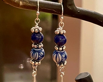 Blue Lapis and Silver Earrings