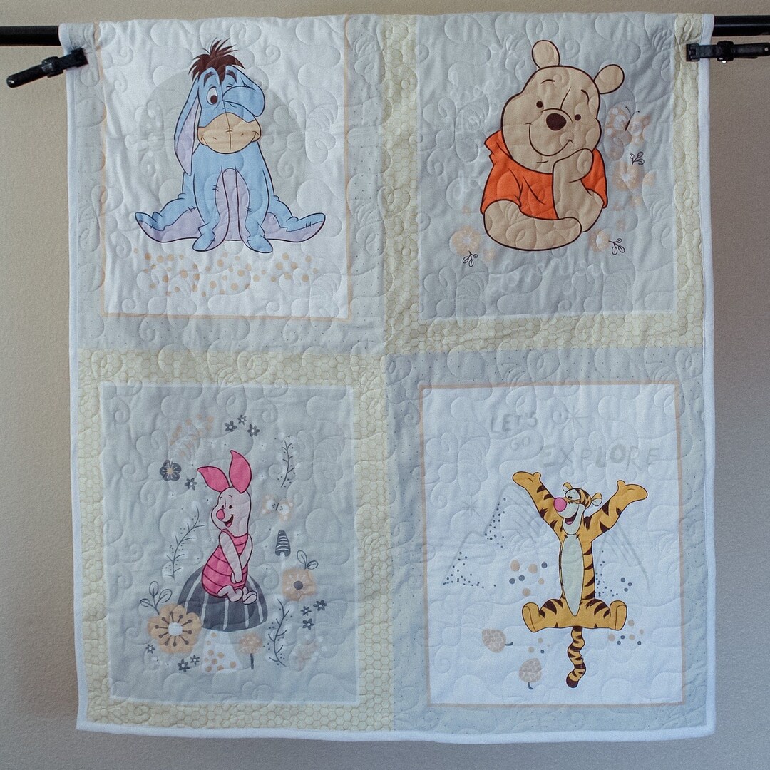 Winnie the Pooh Whole Cloth Quilt Pooh Baby Quilt Yellow Pooh Bear