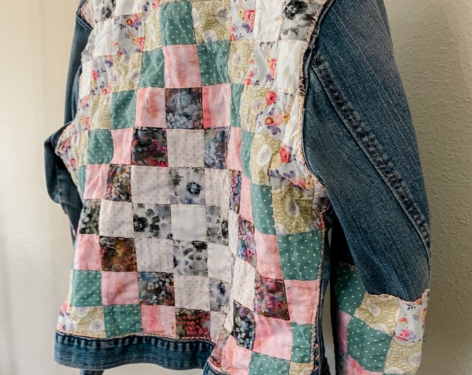 Spring Floral Patchwork Repurposed XL Jean Jacket Womens Jacket ...