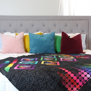 Modern Medallion Rainbow Quilt Throw | Vibrant and Colorful Handmade Decor | AirBnB Handmade Decor | Rainbow Quilt | Handmade Throw Quilt
