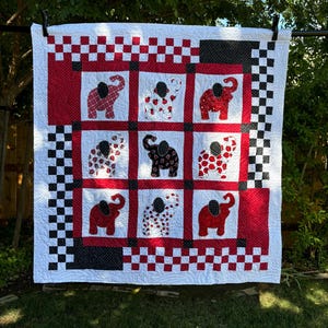 Handmade Baby Quilt: Red & Black Elephant Ladybug Design (48&quot;x50&quot;)