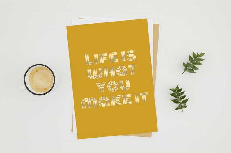 yellow aesthetic wall print digital download 70s retro aesthetic home decor mustard warm yellow Life is what you make it printable art