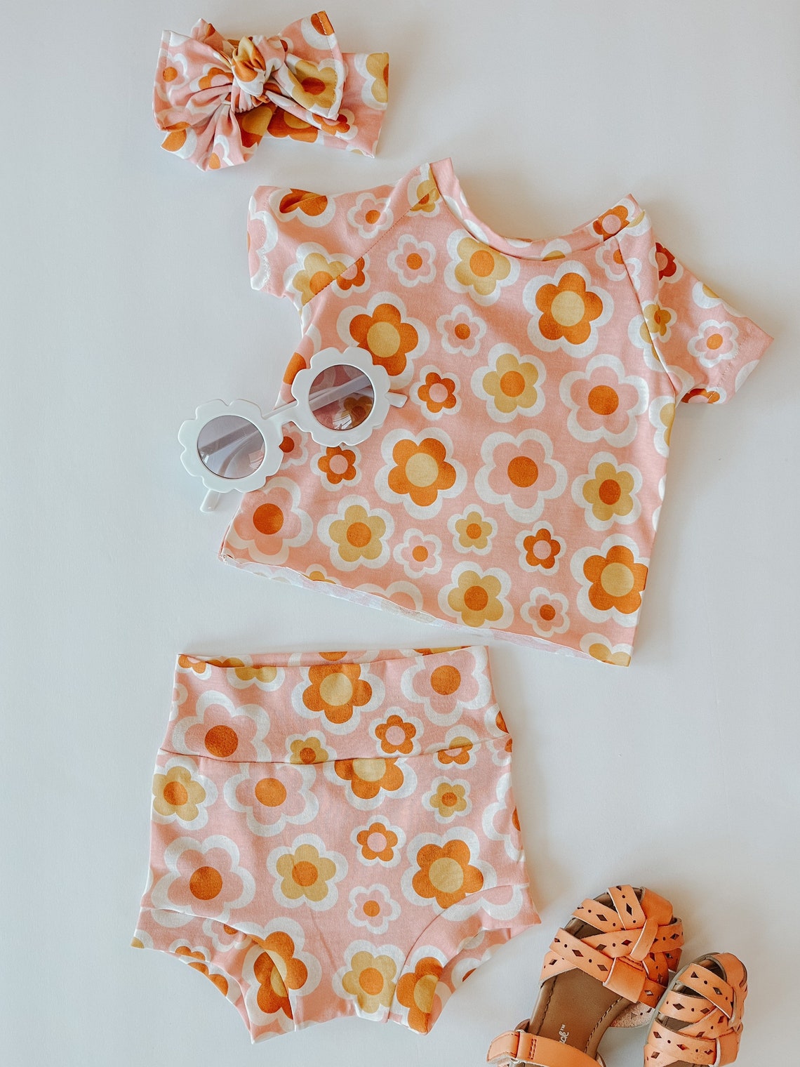 Retro Groovy Clothing Set Baby Girl Tee and Shorts Baby Etsy