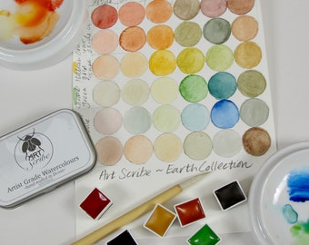 Handmade watercolour Paints, Artist Grade -Earth Colours in set of six half pans