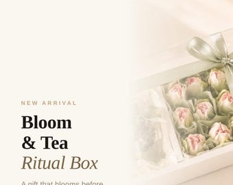 Bloom & Tea Ritual Box | Edible Flower Gift Set with Blooming Tea | Luxury Zephyr Flowers Gift Box | Tea Lover Gift | Luxury Dessert Gifting