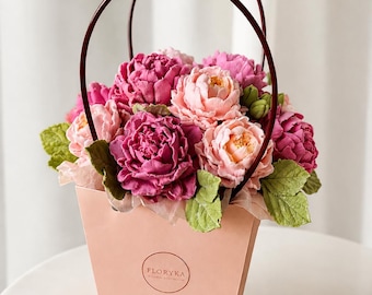 Edible Peony Bouquet, Marshmallow Flower Arrangement, Handmade Zephyr Flowers, Luxury Gift for Her, Pink Floral Bouquet