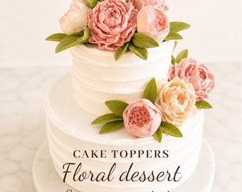 Set of Edible Peonies, Buds and Leaves | Flower Cake Topper for Cake | Handmade Flowers | Wedding | Bridal Shower | Birthday Cake Decoration