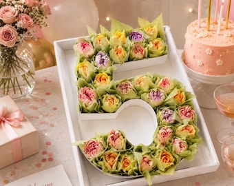 Number Shaped Tulip Gift Box | Handmade Zephyr Flowers | Edible Flower Bouquet | Personalized Birthday Gift