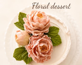 Edible Peony Cake Topper Set for 6 Inch Cake | Handmade Zephyr Flowers | Luxury Floral Cake Decoration | Wedding | Birthday | Baby Shower