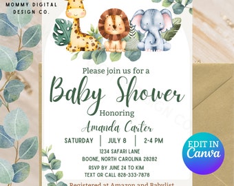 Safari Baby Shower Invitation | Safari Invitation | Digital Invitation| Instant Download| Jungle Baby Shower| Safari Animals| Baby Shower