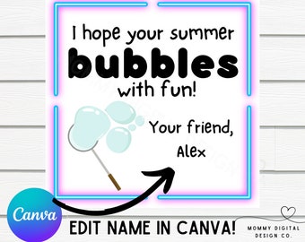 End of School Bubble Tags Summer Vacation Bubble Favor Tag Classmate Gifts Label Bubbles with Fun Printable Editable Download Summer BUBBLES