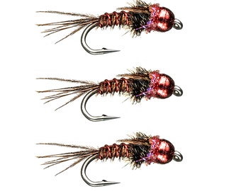 Beadhead Pheasant Tail Nymph - Red Tungsten Pheasant Tail Fly - Fly Fishing Flies for Trout - Fly Fishing Lures for Fishermen - 3 Pack