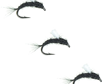 Black RS2 Foam Wing Fly Fishing Flies - Trout Lures (3 Pack)