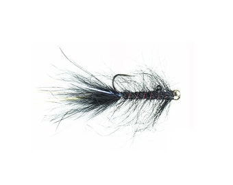 Black Balanced Leech Fly: Trout Streamer, Size 10