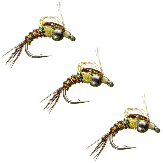 bead head fly fishing lures Flies - Prince Nymph catching profile of the classic Pheasant Tail with a reflective flashback wingcase and weighted beadhead for maximum subsurface performance 3 Pack Bead Head Copper