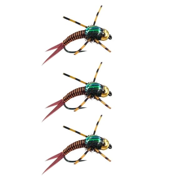 Copper Bob Fly Fishing Fly - Wired Bead Head Nymph Fly - Hand Tied Flies Trout Flies Gifts for Him - 3 Pack of Trout Flies