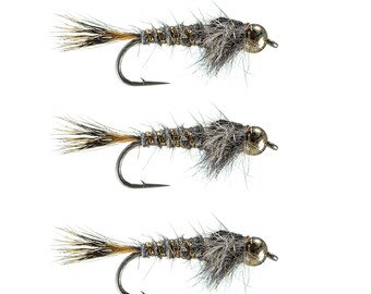 12 Pack Goldhead Trout Flies – Hares Ear, Pheasant Tails, Olives Nymphs – Sizes 10/12