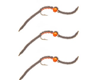 San Juan Worm Hot Head - Tungsten Bead Head Fly Pattern - Worm Fly Fishing Fly -San Juan Worm Fly Pattern - 3 Pack of Flies