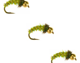 Caddis Larva Fly Pattern-  Bead Head Nymph Fly - Hand Tied Flies Trout Flies Gifts for Men - 3 Pack of Premium Fly Fishing Flies