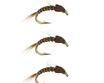 Lot De 12 Mouches à Truite - Modèle Trémie - Orange, Marron