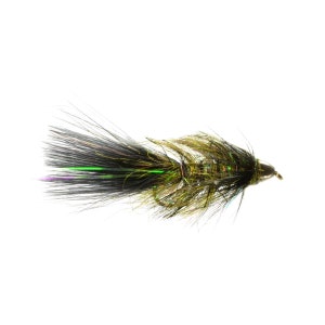 Olive Black Wooly Bugger Fly: Trout Fishing Streamer, Hook Size 10