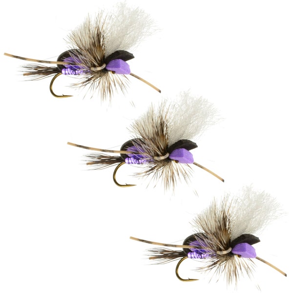 Hippie Stomper Purple - Top Dry Fly Patterns - Hand Tied Fly Fishing Flies - Foam Dry Flies - 3 Pack of Premium Fishing Flies and Lures